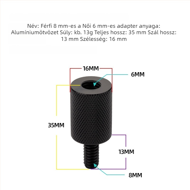 Hálófej adapter, 6–8 mm átmérő, rozsdamentes acél reduktor, csavar és anya, többfunkciós kiegészítők