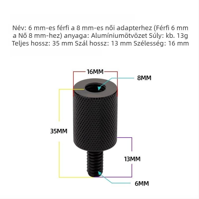 Hálófej adapter, 6–8 mm átmérő, rozsdamentes acél reduktor, csavar és anya, többfunkciós kiegészítők