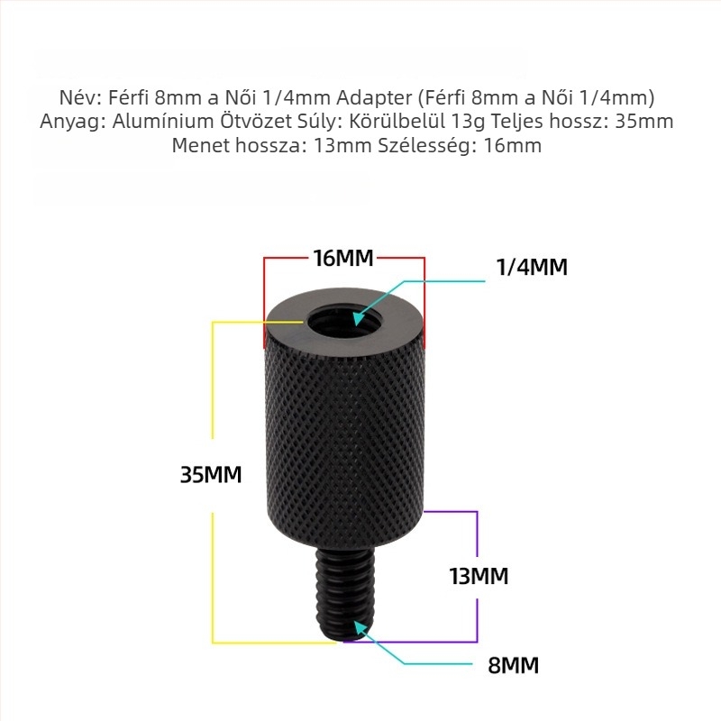 Hálófej adapter, 6–8 mm átmérő, rozsdamentes acél reduktor, csavar és anya, többfunkciós kiegészítők