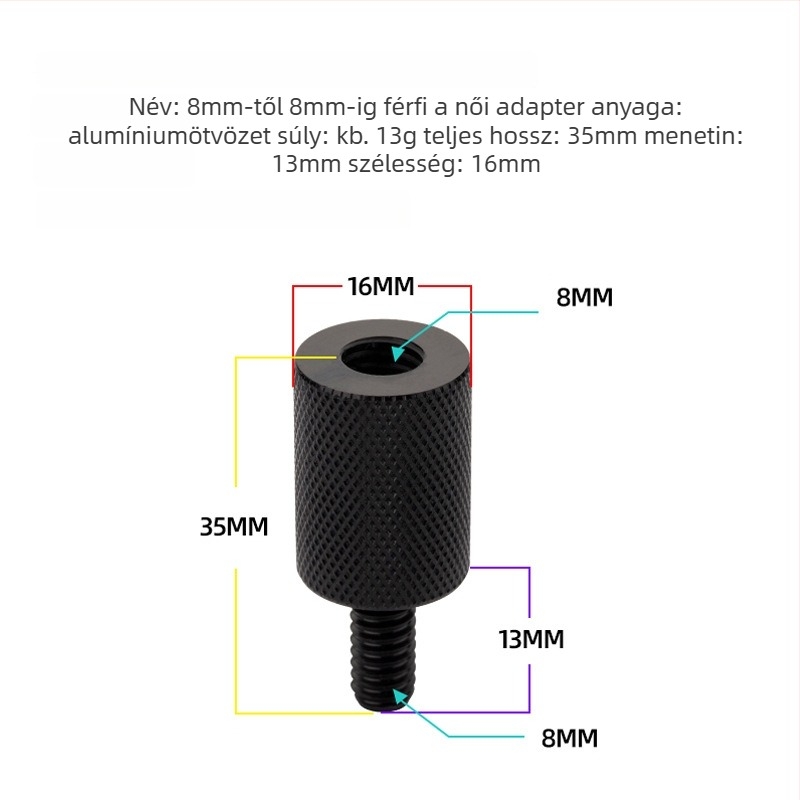 Hálófej adapter, 6–8 mm átmérő, rozsdamentes acél reduktor, csavar és anya, többfunkciós kiegészítők
