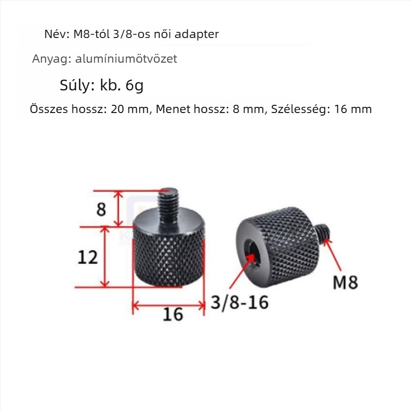 Hálófej adapter, 6–8 mm átmérő, rozsdamentes acél reduktor, csavar és anya, többfunkciós kiegészítők