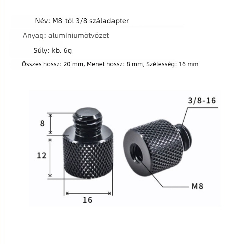 Hálófej adapter, 6–8 mm átmérő, rozsdamentes acél reduktor, csavar és anya, többfunkciós kiegészítők