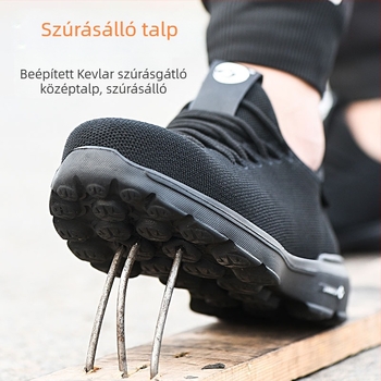 Férfi munkavédelmi cipő, ütésálló, könnyű, lélegző, kopásálló, csúszásmentes, acél orrtok, gum/plasztik talp, tartós, szagellenálló, CE tanúsítvány