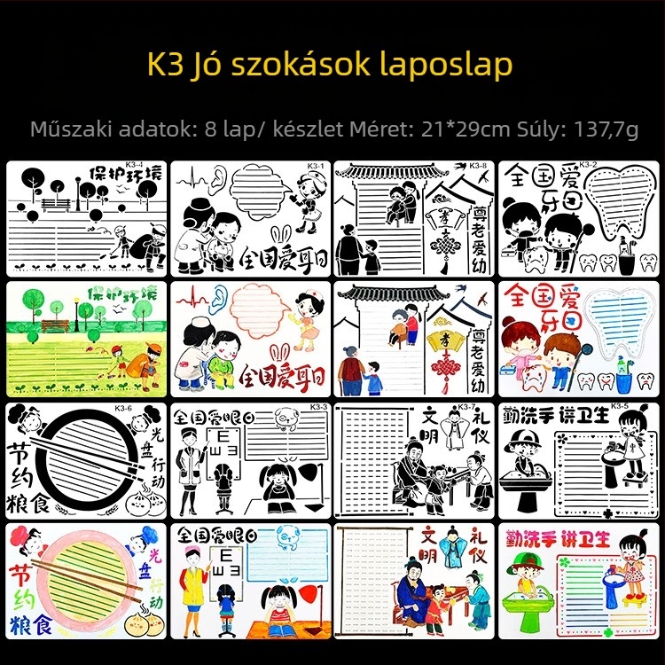 K-sorozat A4 Gyerekek DIY Rajz Sablon – PET Anyag, Licencelhető Magáncímke, IP Engedély Nélkül