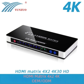 HDMI mátrix kapcsoló 4x2 EDID kapcsolóval és kettős audió szétválasztással, 4K felbontás