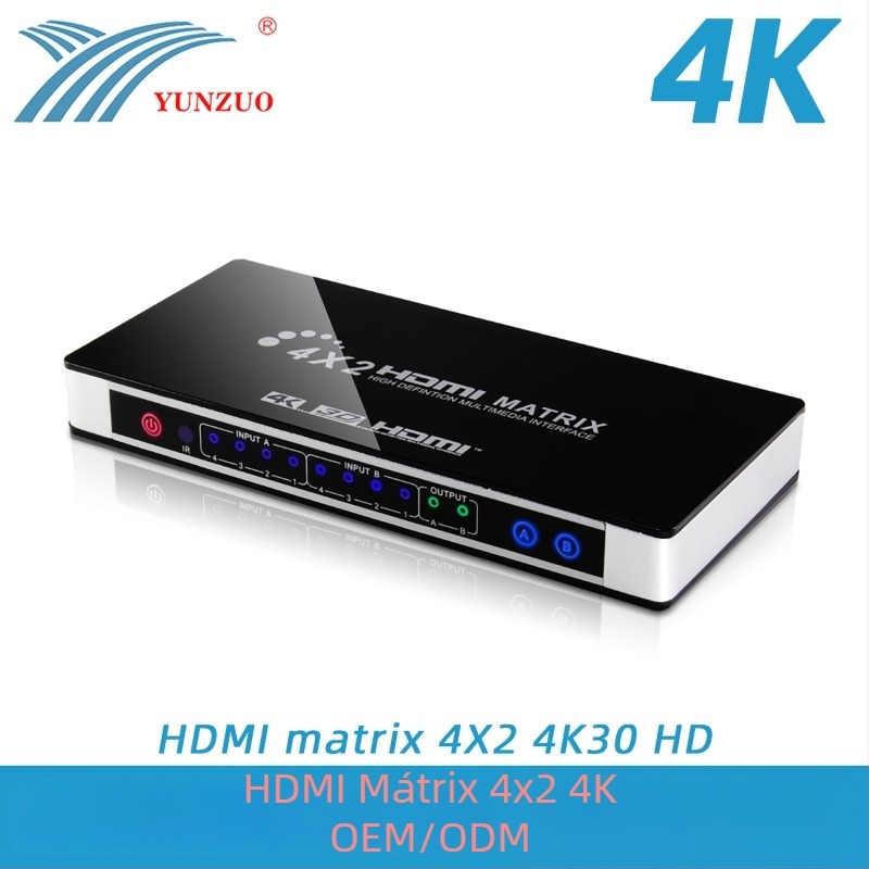HDMI mátrix kapcsoló 4x2 EDID kapcsolóval és kettős audió szétválasztással, 4K felbontás
