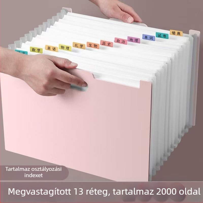 Függőleges akordeon mappa, 13 rekesz, műanyag, 0,8 mm vastagság, logónyomtatás elérhető