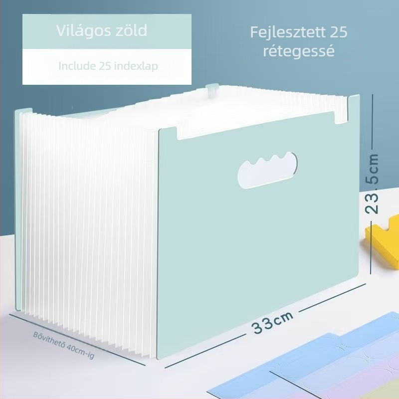 Függőleges akordeon mappa, 13 rekesz, műanyag, 0,8 mm vastagság, logónyomtatás elérhető