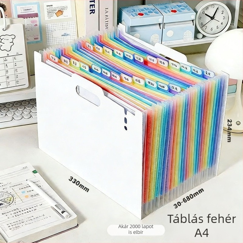 Függőleges akordeon mappa, 13 rekesz, műanyag, 0,8 mm vastagság, logónyomtatás elérhető