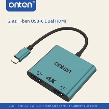 ONTEN OT-9175B Type-C a dupla HDMI 4K@60Hz multi-képernyős kapcsoló PC-hez és mobilhoz, Windows kompatibilis