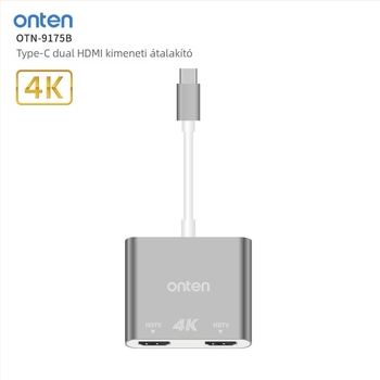 ONTEN OT-9175B Type-C a dupla HDMI 4K@60Hz multi-képernyős kapcsoló PC-hez és mobilhoz, Windows kompatibilis