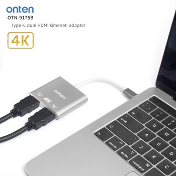 ONTEN OT-9175B Type-C a dupla HDMI 4K@60Hz multi-képernyős kapcsoló PC-hez és mobilhoz, Windows kompatibilis