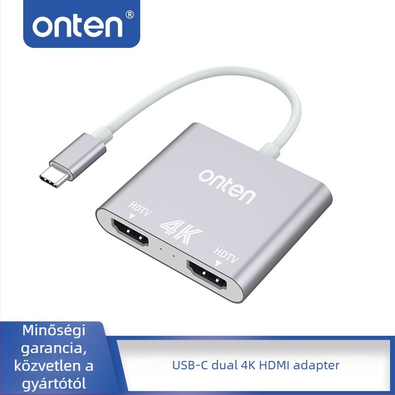 ONTEN OT-9175B Type-C a dupla HDMI 4K@60Hz multi-képernyős kapcsoló PC-hez és mobilhoz, Windows kompatibilis