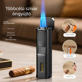 Szivar gyújtó látható gázablakkal, fémes kivitel, bután, szélálló, HY9024 modell