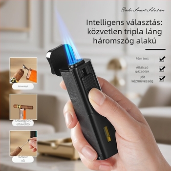 Szivar gyújtó látható gázablakkal, fémes kivitel, bután, szélálló, HY9024 modell