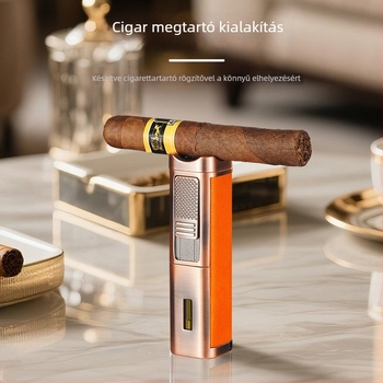 Szivar gyújtó látható gázablakkal, fémes kivitel, bután, szélálló, HY9024 modell