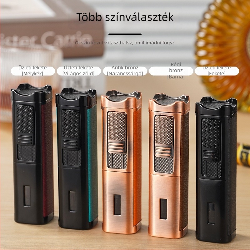 Szivar gyújtó látható gázablakkal, fémes kivitel, bután, szélálló, HY9024 modell