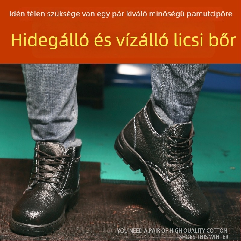 Magas szárú munkavédelmi cipő, perforáció és becsapódás elleni védelemmel, kopásálló és szikrakibocsátás elleni védelelemmel, téli pamut béléses