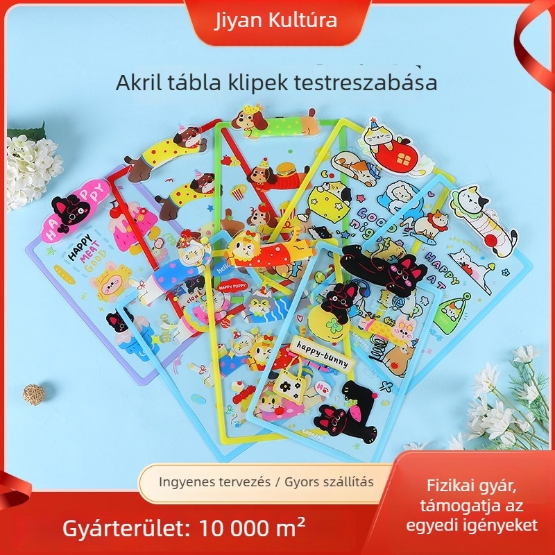 Karikatúra állatmintákkal ellátott akríl tábla-klip, aranyos irodai klipek, logónyomás lehetséges, testreszabható, ideális vállalati ajándék