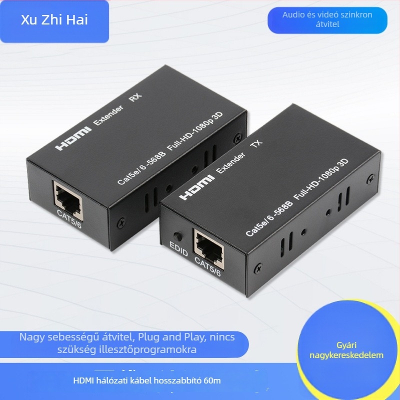 HDMI-hosszabbító 60 m RJ-45-ön keresztül, 1080p