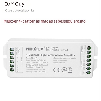 RGBW négycsatornás LED világítási erősítő/vezérlő OY-PA4, 12–24V, RF vezeték nélküli vezérlés, IP68, hatótávolság 30 m, terminál interfész