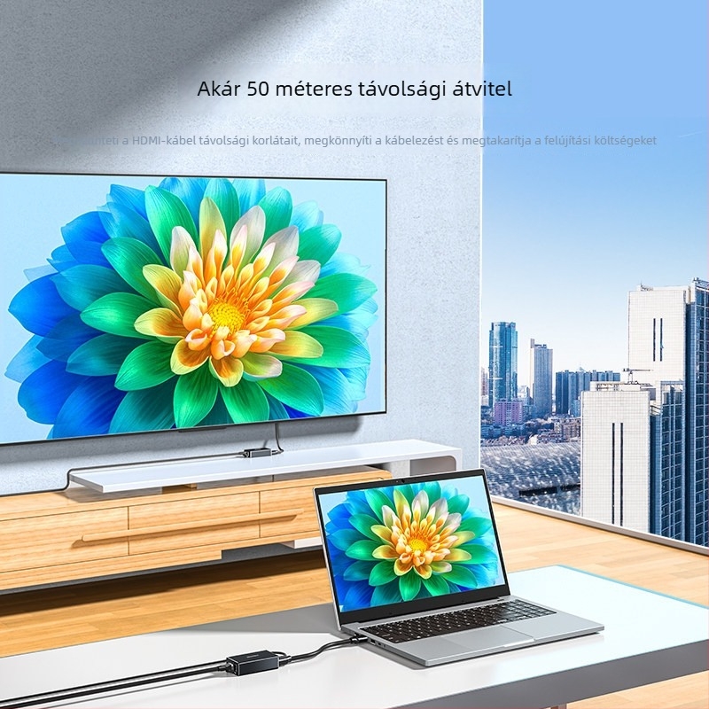 HDMI bővítő és HDMI–RJ45 konverter hálózati videóátvitelhez 1080p