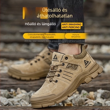 Alacsony profilú munkavédelmi cipő acél toe-val, suede felsőrész, ütésálló, áthatolás elleni, hőálló