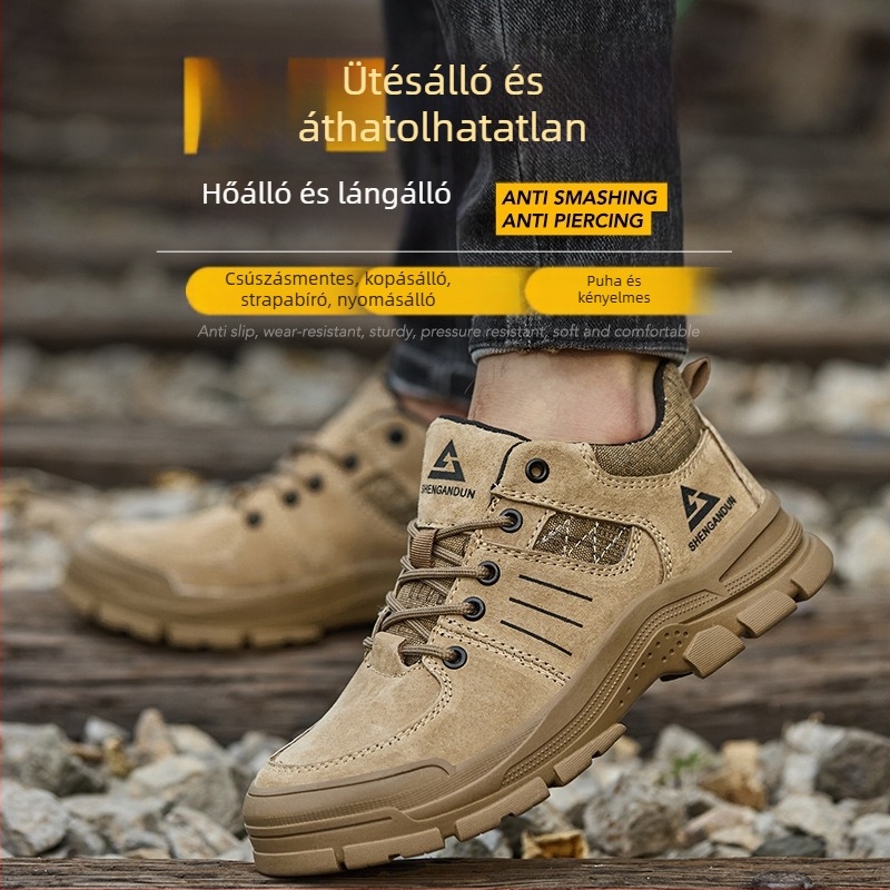 Alacsony profilú munkavédelmi cipő acél toe-val, suede felsőrész, ütésálló, áthatolás elleni, hőálló