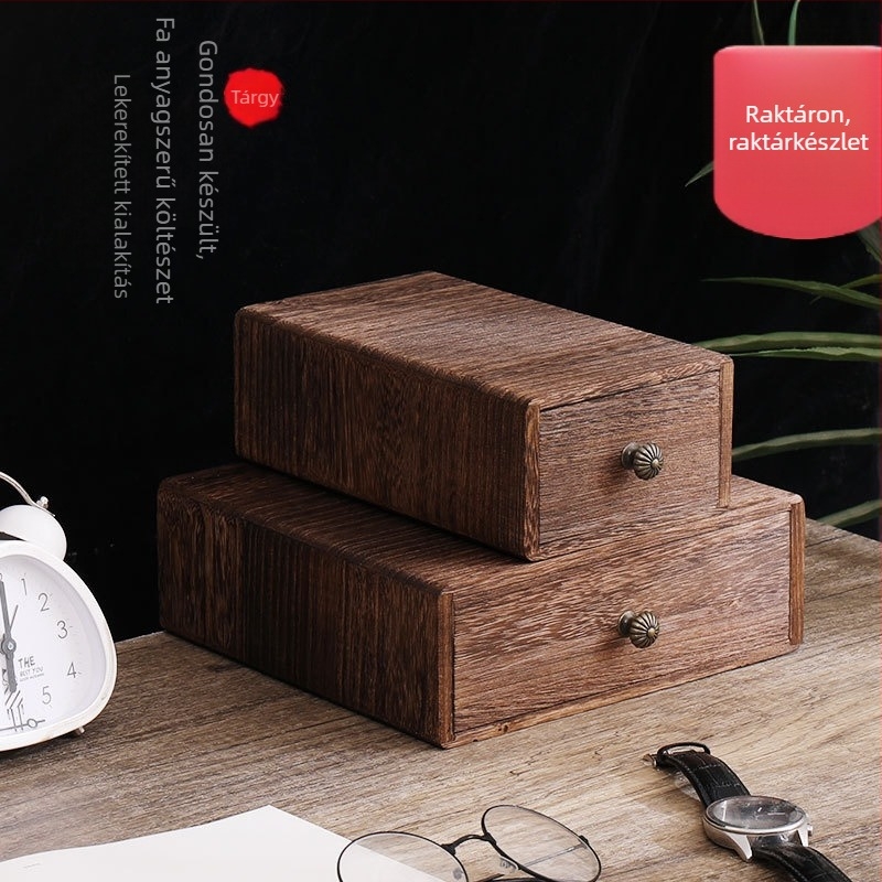 Fiókos faasztalra való tároló doboz paulowniafa, 18 L, modern minimalist stílus