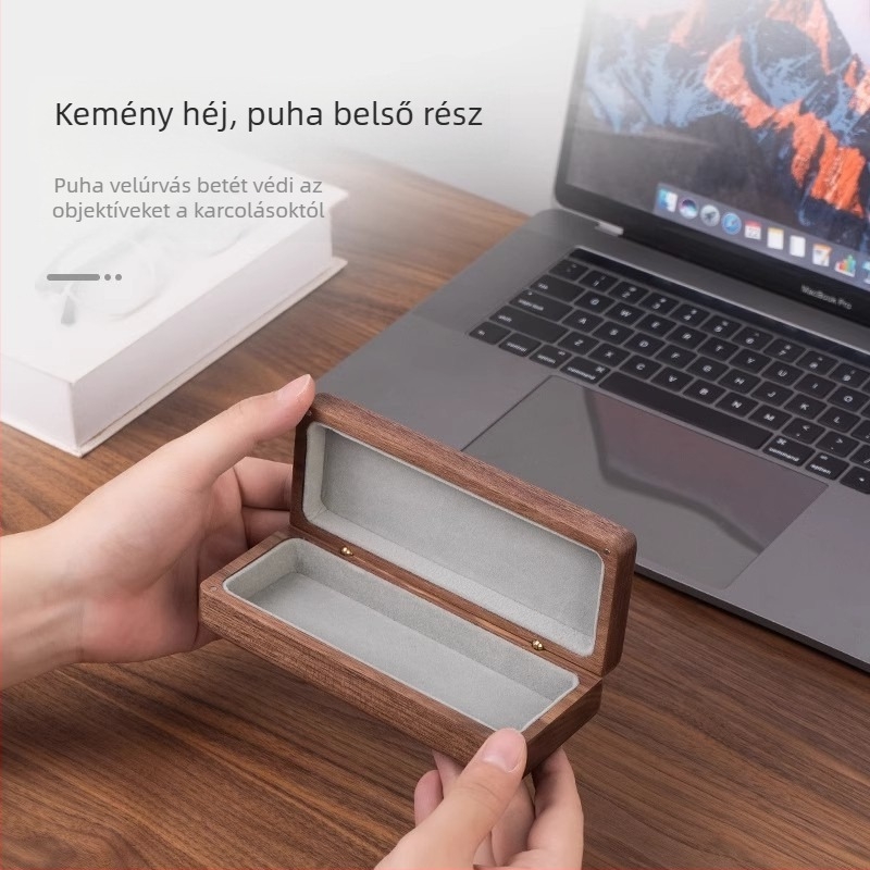 Autó szemüveg tok fekete diófa tömörfából, retro hordozható dizájn, logónyomtatás elérhető, könnyű luxus stílus