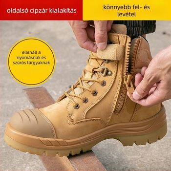 Magas szárú védőcipő oldalsó cipzárral, acél orrvédővel, PU/TPU talppal, kopásálló és csúszásmentes