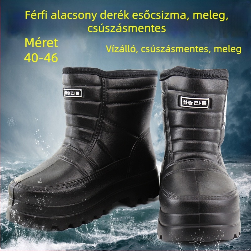 Férfi téli vízálló csizma fleece-belelt habanyaggal, csúszásmentes, melegen tartó, alkalmas akvakultúrára és horgászatokra