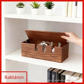 Fából készített kábelrendező doboz | 2L kapacitás, modern minimalista stílus, kábelek rendezése, logó nyomtatás lehetséges