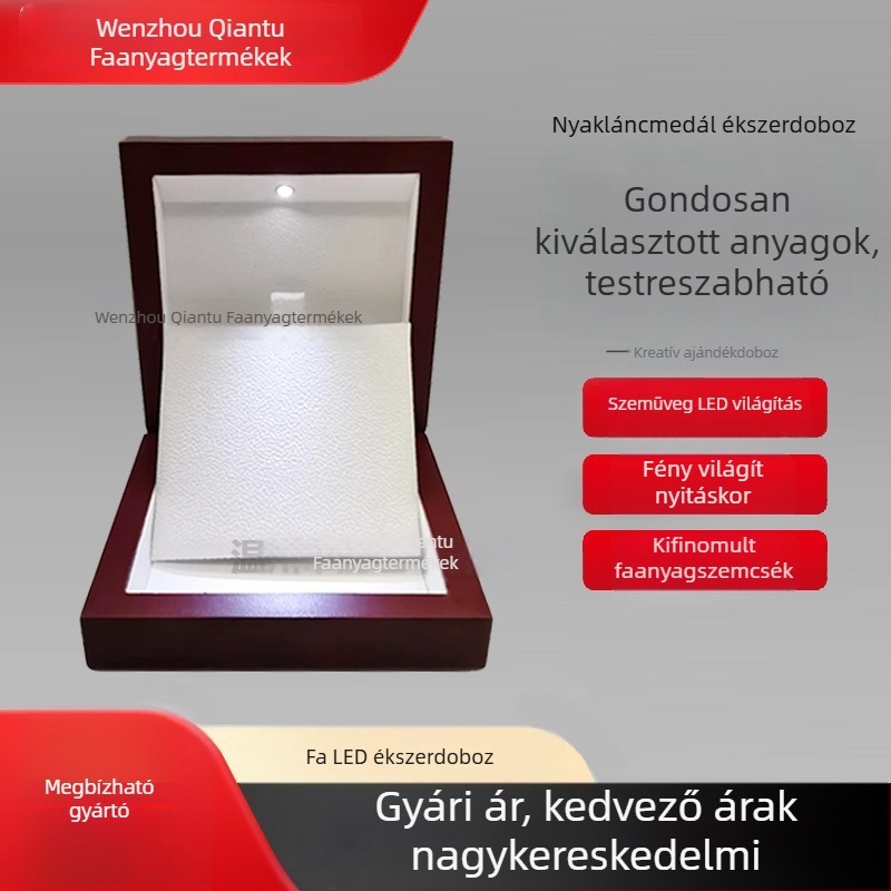 LED-es világítású fából készült ékszerdoboz a medálok tárolására, magas sűrűségű farostlemezből, egyéni logó lehetőség