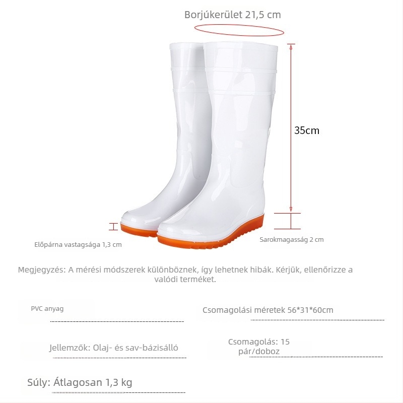 Élelmiszeripari esőcsizma, magas szár, PVC felsőrész, talp marhaín, csúszásmentes, textil belsőbetét