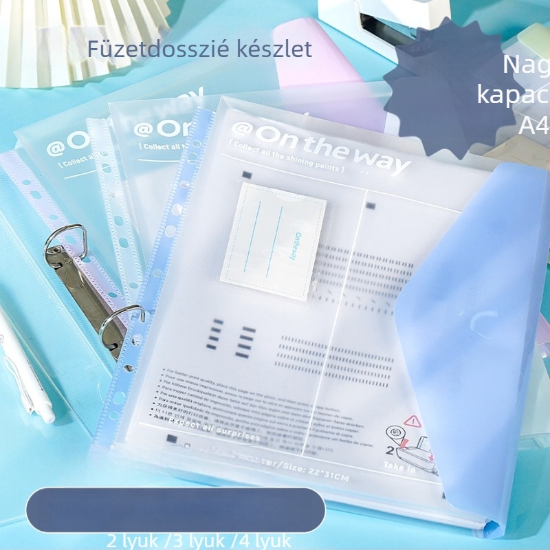 PP anyagú háromlyukas iratrendező, többrétegű rekeszekkel