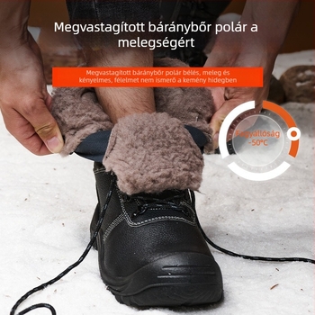 Férfi téli magas szárú hócsizma fleece-beléssel, vastagított, vízálló, csúszásmentes, ütésálló és szúrásálló