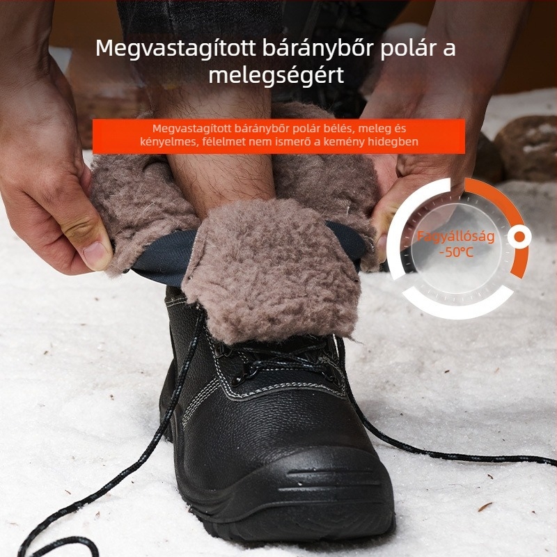 Férfi téli magas szárú hócsizma fleece-beléssel, vastagított, vízálló, csúszásmentes, ütésálló és szúrásálló