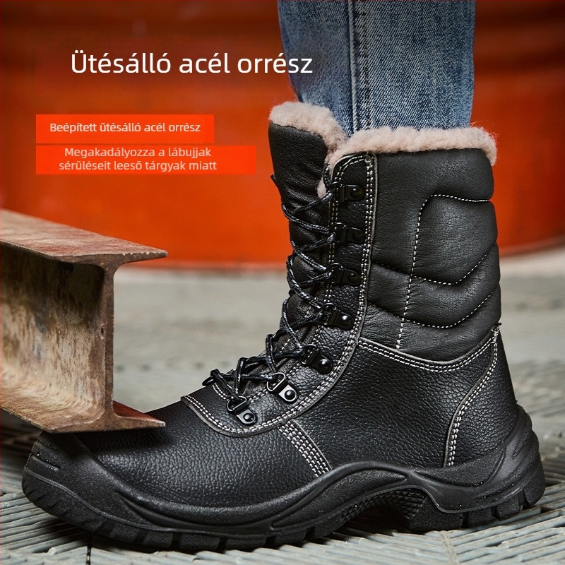 Férfi téli magas szárú hócsizma fleece-beléssel, vastagított, vízálló, csúszásmentes, ütésálló és szúrásálló