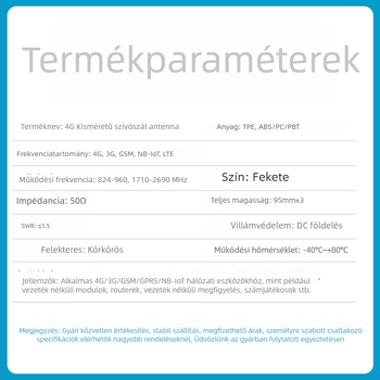 Kis szívófejes antenna GSM/3G/4G LTE-hez, 3 dBi nyereség, tartományok 824-960/1710-2690 MHz, GPRS DTU okos mérőhöz
