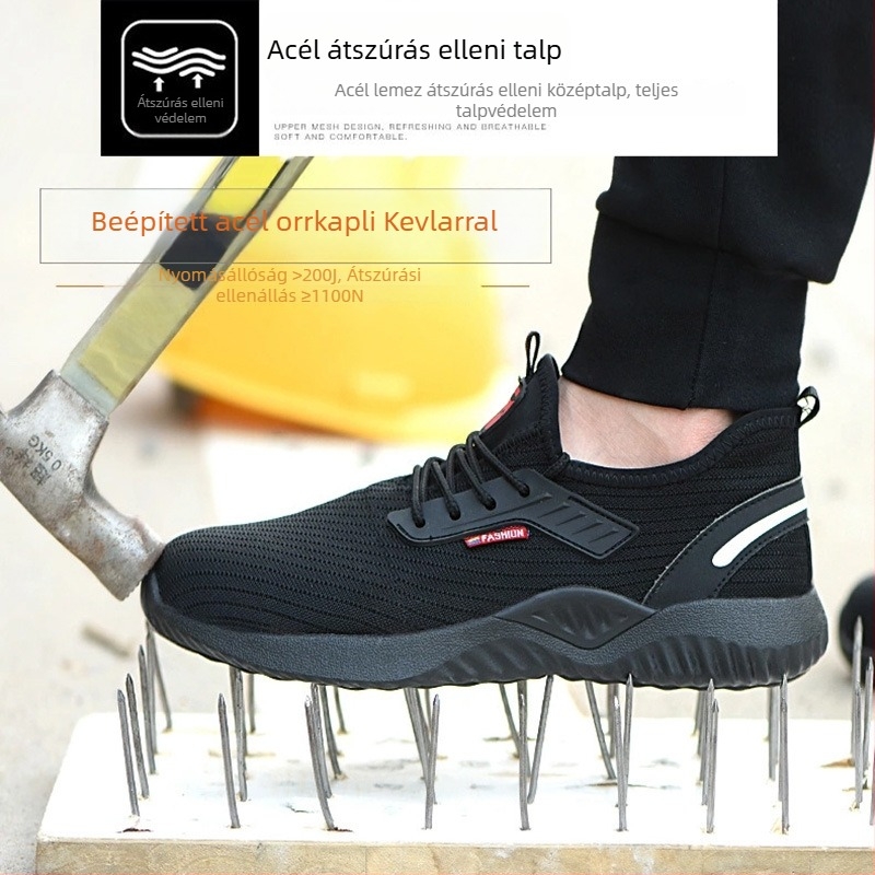 Munkavédelmi cipő ütés- és átszúrás elleni védelemmel, lélegző flyknit felsőrésszel, könnyű, négy évszakos viselet