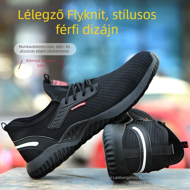 Munkavédelmi cipő ütés- és átszúrás elleni védelemmel, lélegző flyknit felsőrésszel, könnyű, négy évszakos viselet