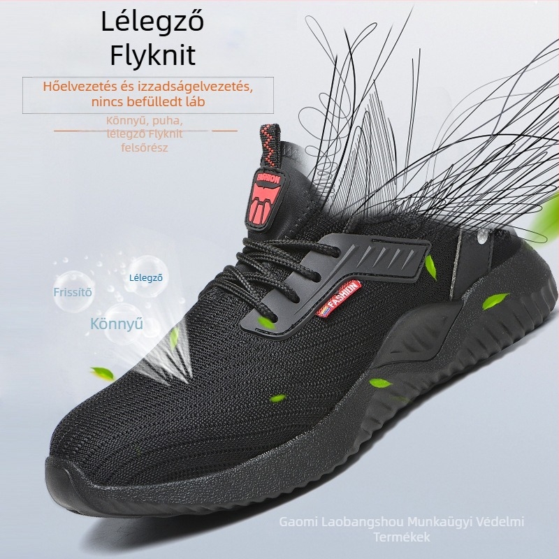 Munkavédelmi cipő ütés- és átszúrás elleni védelemmel, lélegző flyknit felsőrésszel, könnyű, négy évszakos viselet