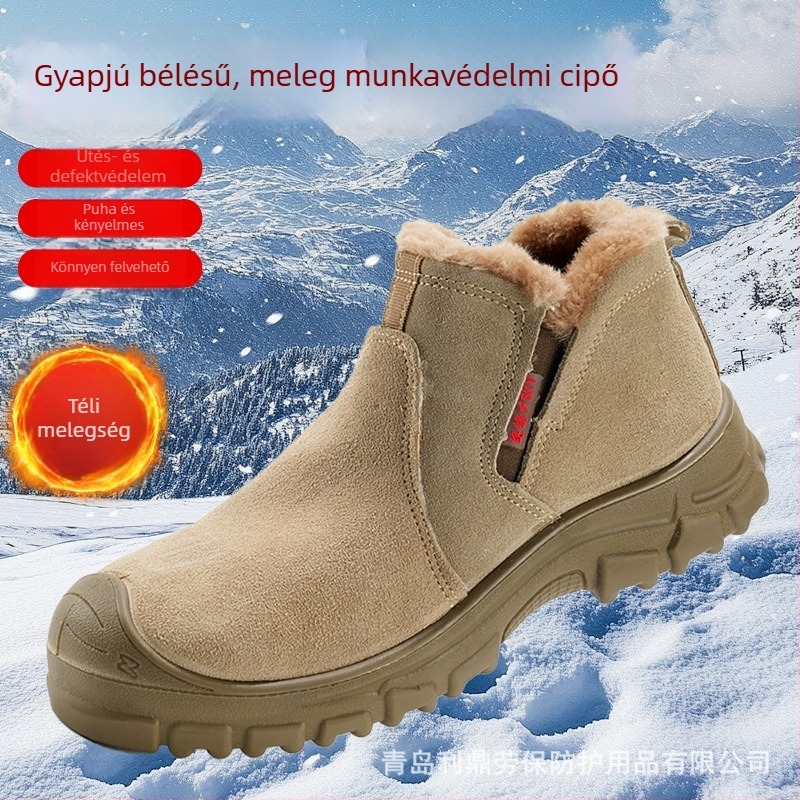Fleece-béléses meleg munkavédelmi cipő, ütésálló és perforációálló, téli építkezési cipő, csúszásmentes talppal