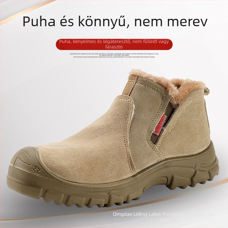 Fleece-béléses meleg munkavédelmi cipő, ütésálló és perforációálló, téli építkezési cipő, csúszásmentes talppal