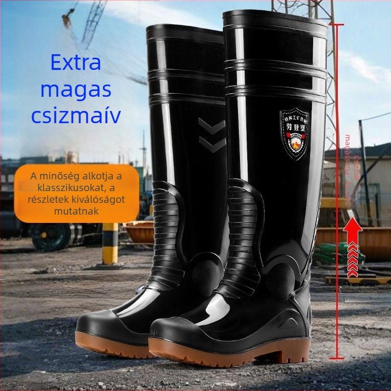 Férfi magas esőcsizma PVC felsőrésszel, csúszásmentes, kopásálló, melegen tart