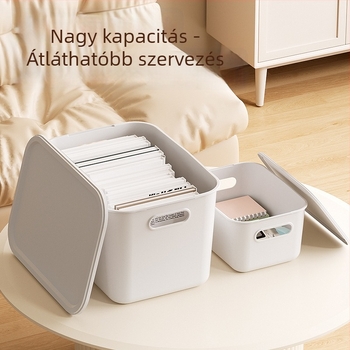 Műanyag tároló doboz fedővel, vastagított kialakítás, 2L kapacitás, kozmetikumok és apró tárgyak számára, nappaliba és gardróbba alkalmas.