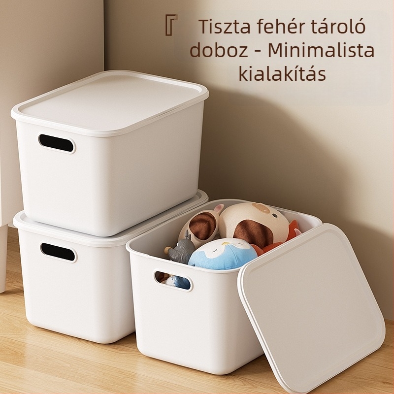 Műanyag tároló doboz fedővel, vastagított kialakítás, 2L kapacitás, kozmetikumok és apró tárgyak számára, nappaliba és gardróbba alkalmas.