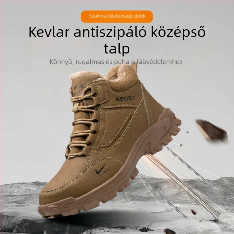 Magas szárú munkavédelmi cipő, mikroszálas bőr + vászon, acél orrvédő, ütés-, perforáció- és csúszásmentes, melegen szigetelt