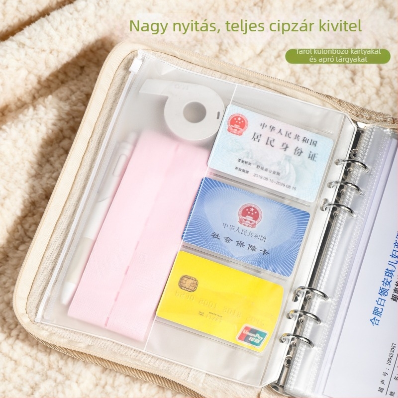 Hímzett terhességi vizsgálat szervező zipzárral — bőr, 40 oldal, 2 cm vastagság, logónyomtatás elérhető, testreszabás elérhető